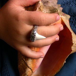 Hypoallergenic .999+ pure silver ring, shark coastal